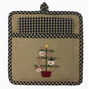 Primitive Snowman Feather Tree Potholder & Homespun Tea Towel SET‎ Raghu NEW